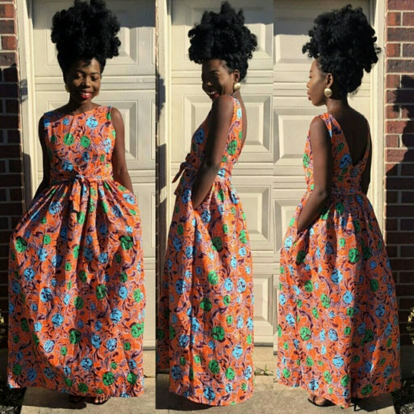 open back african print dresses